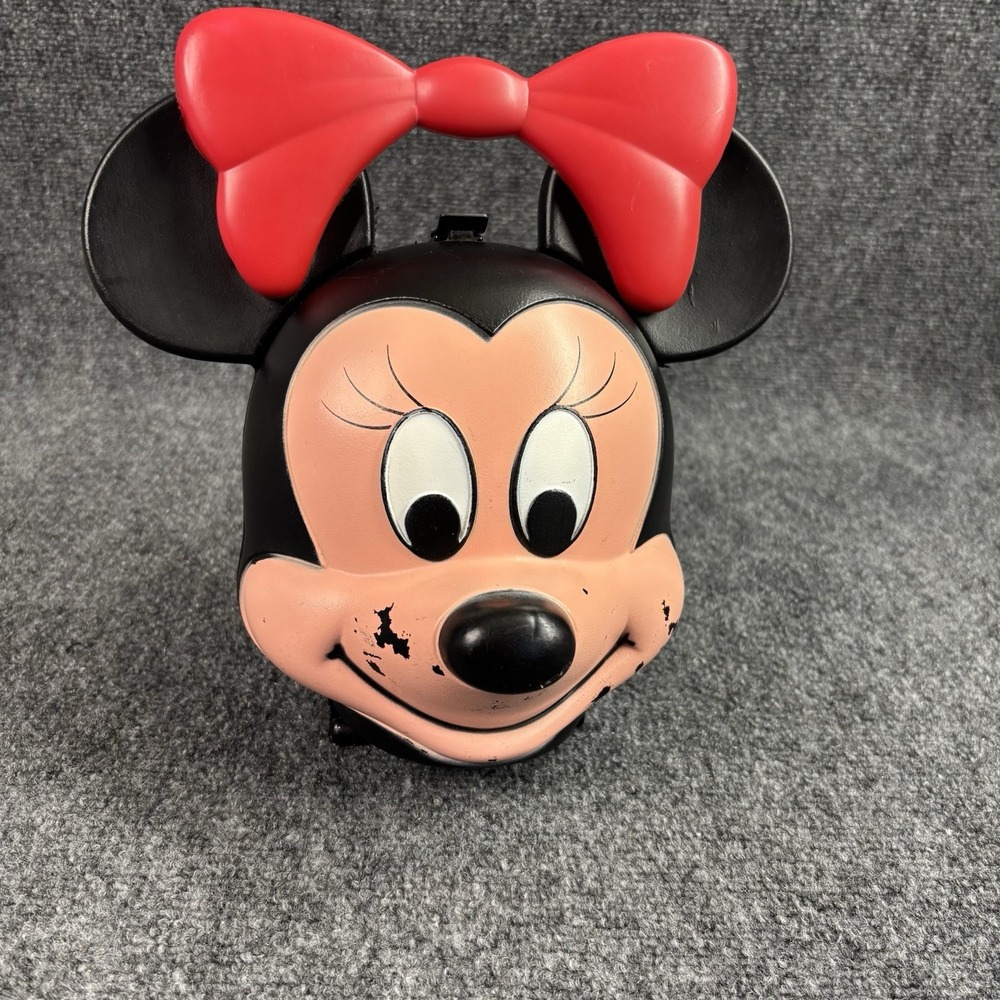 Vintage 80's Walt Disney Minnie Mouse Head Plastic Lunch Box by Aladdin USA
